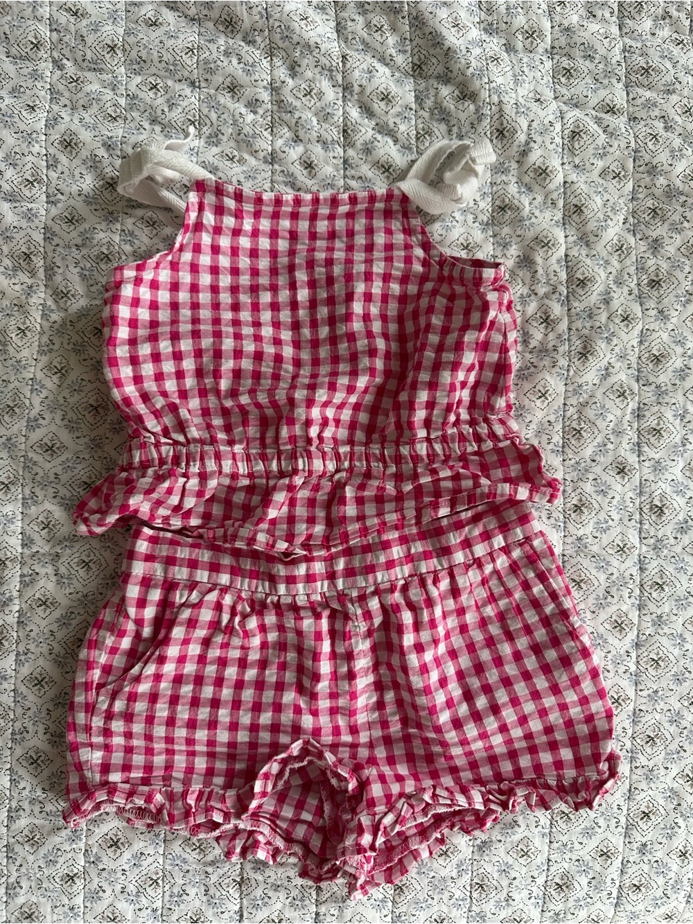 Janie and Jack Pink and White Gingham Ruffle Romper